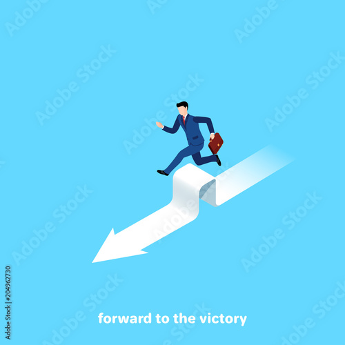 man  in a business suit jump over an obstacle, an isometric image
