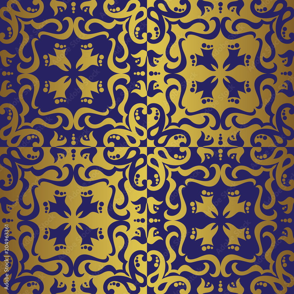 Retro Seamless Pattern. Blue and gold Color Set