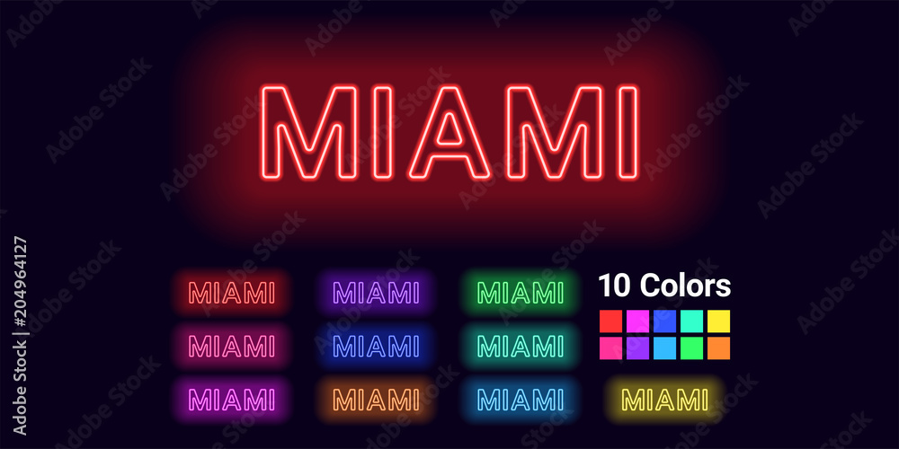 Neon name of Miami city Neon name of Miami city