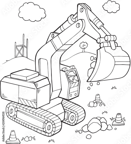Big Digger Construction Vehicle Vector Illustration Art