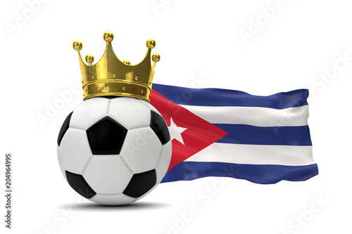 Cuba flag and soccer ball with gold crown. 3D Rendering