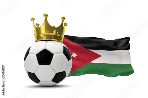 Jordan flag and soccer ball with gold crown. 3D Rendering