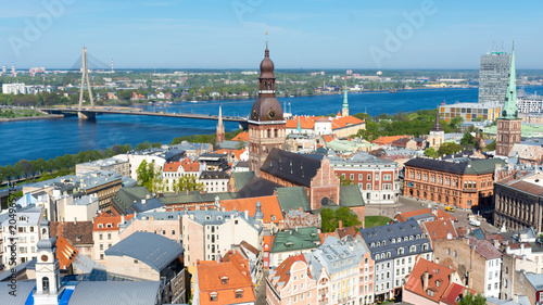 View of the old town in Riga from the bell tower of St. Peter's Church
