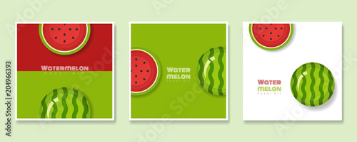 Set of fruit banners with watermelon in paper art style , vector , illustration