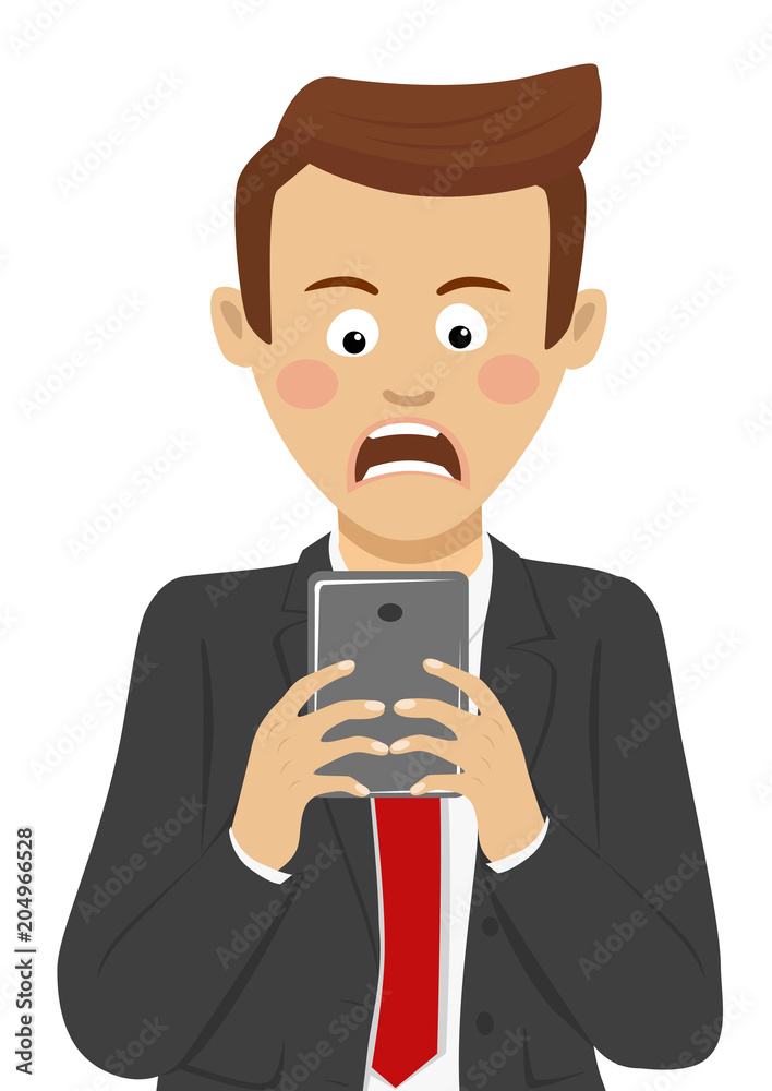Furious businessman has received bad news on mobile smart phone