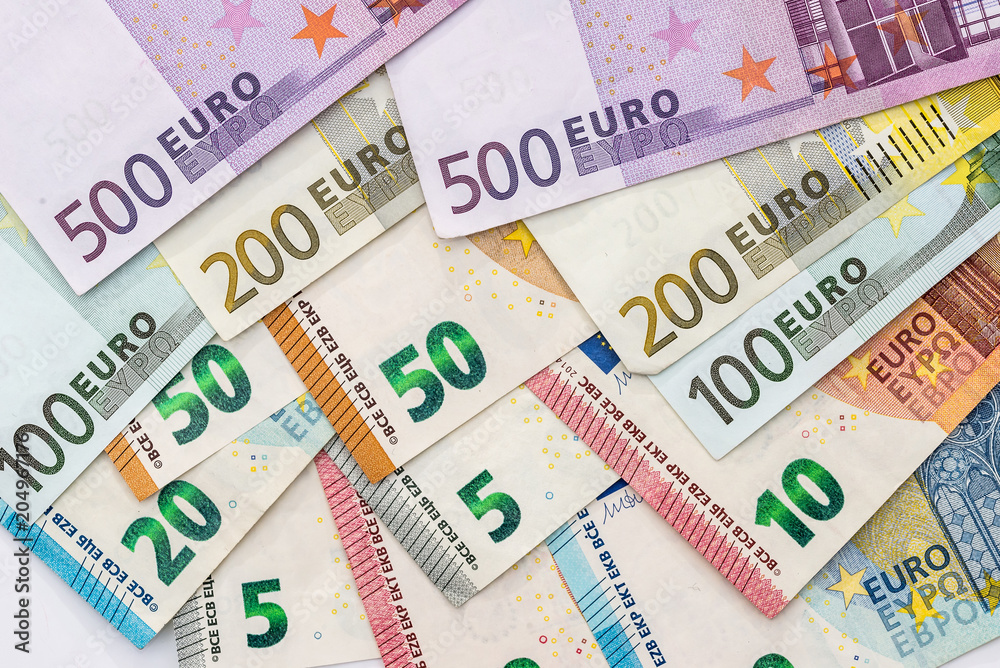 Euro banknotes isolated on white background, closeup Euro banknotes isolated on white background, closeup