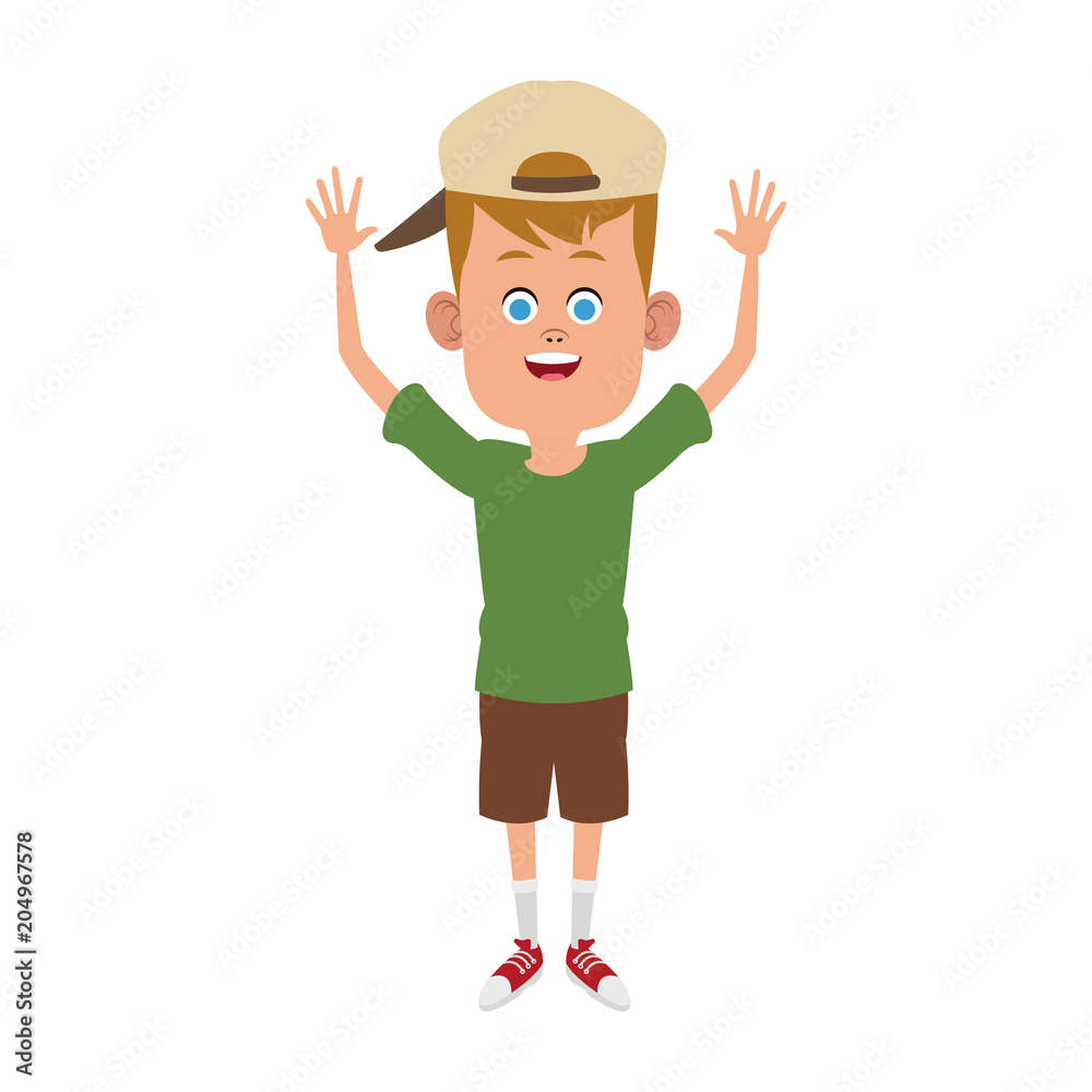 Cute boy with hands up vector illustration graphic design