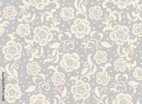 Vector background with leaves and flowers. Seamless