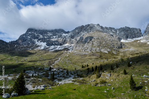 Beautiful view on majestic mountains, Italian Alps. Alpine landscape from european mountainswith mighty peaks.