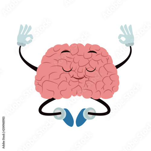 Funny brain cartoon doing yoga vector illustration graphic design