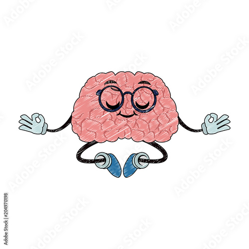 Funny brain cartoon doing yoga vector illustration graphic design