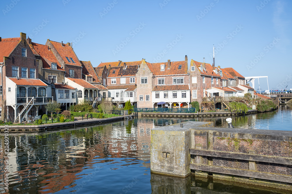 Cityscape Enkhuizen, old Dutch historic city at lake IJsselmeer