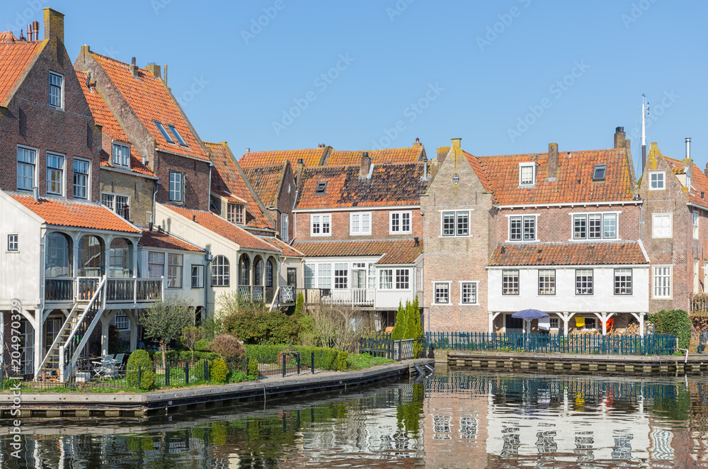 Fototapeta premium Cityscape Enkhuizen, old Dutch historic city at lake IJsselmeer