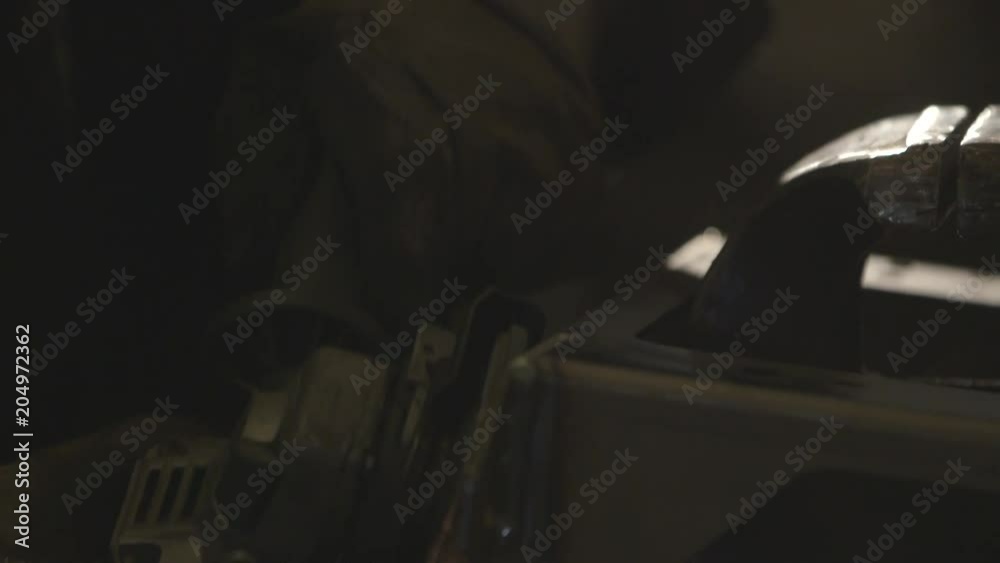 Close up, circular saw causes sparks Close up, circular saw causes sparks