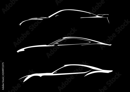 Cars silhouette on black background 
