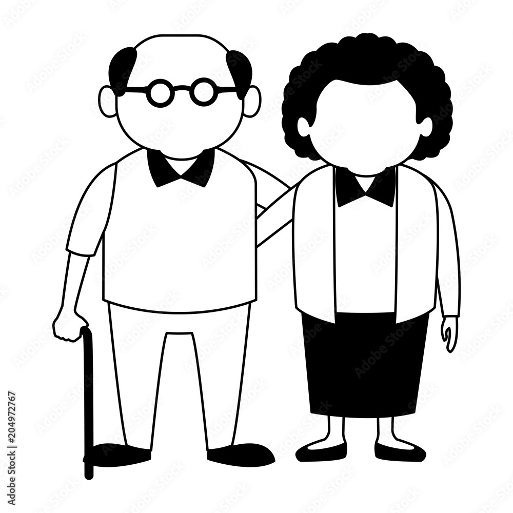 Cute grandparents couple cartoon vector illustration graphic design