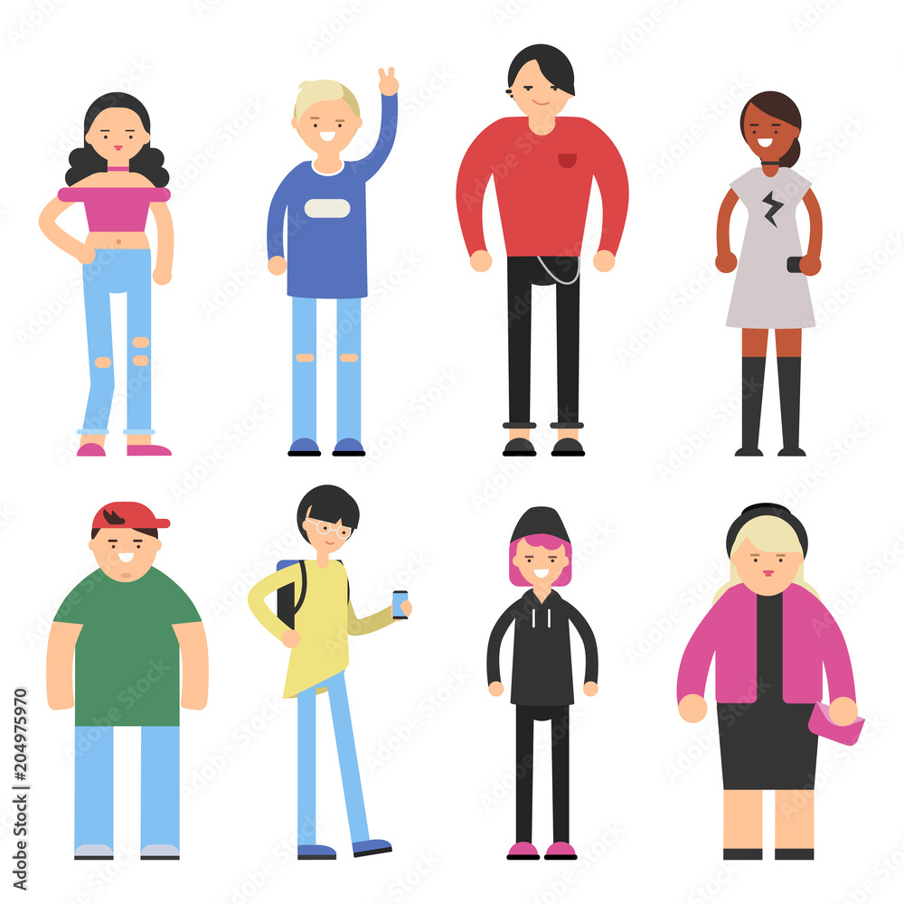 Vector stylized characters of hipster peoples male and female Vector stylized characters of hipster peoples male and female