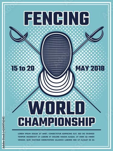 Retro poster for fencing sport. Design template with place for your text