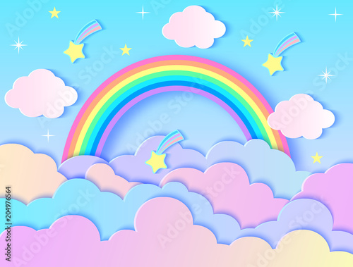 clouds,stars and rainbow