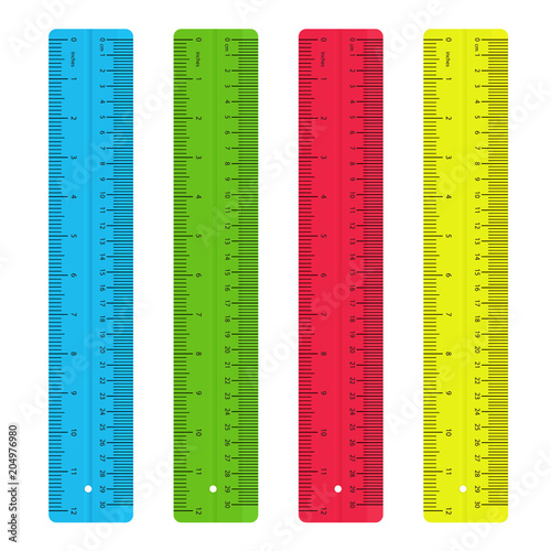 Creative vector illustration of realistic colorful rulers isolated on background. Art design measuring tool supplies. Abstract concept graphic element