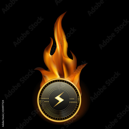 Storm Cryptocurrency Coin On Fire Background