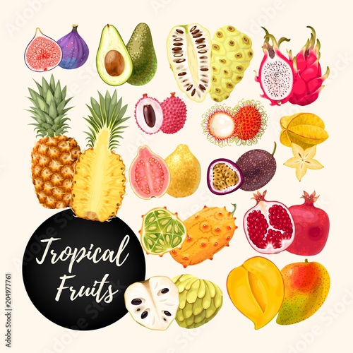 Set of tropical fruits
