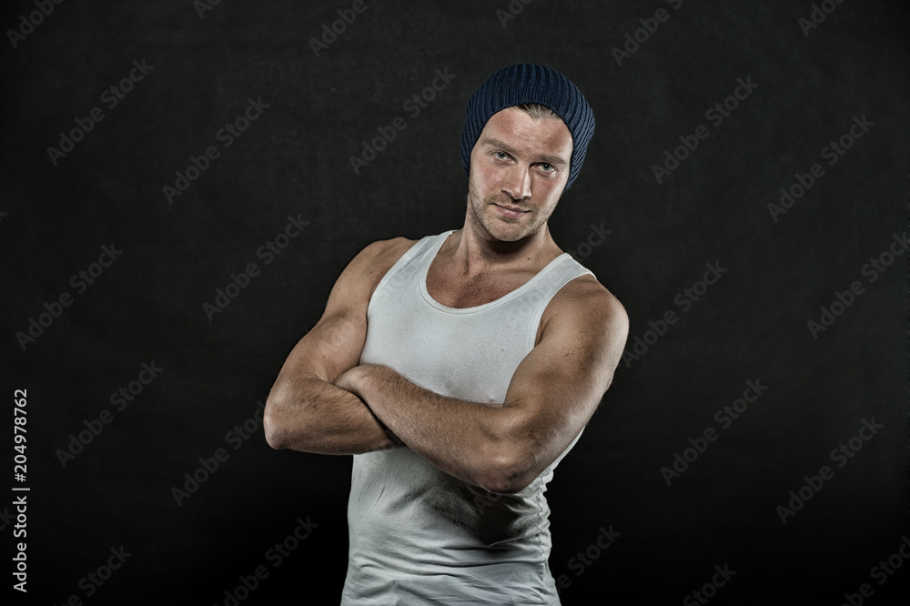 Black man's strong arm and chest Stock Photo