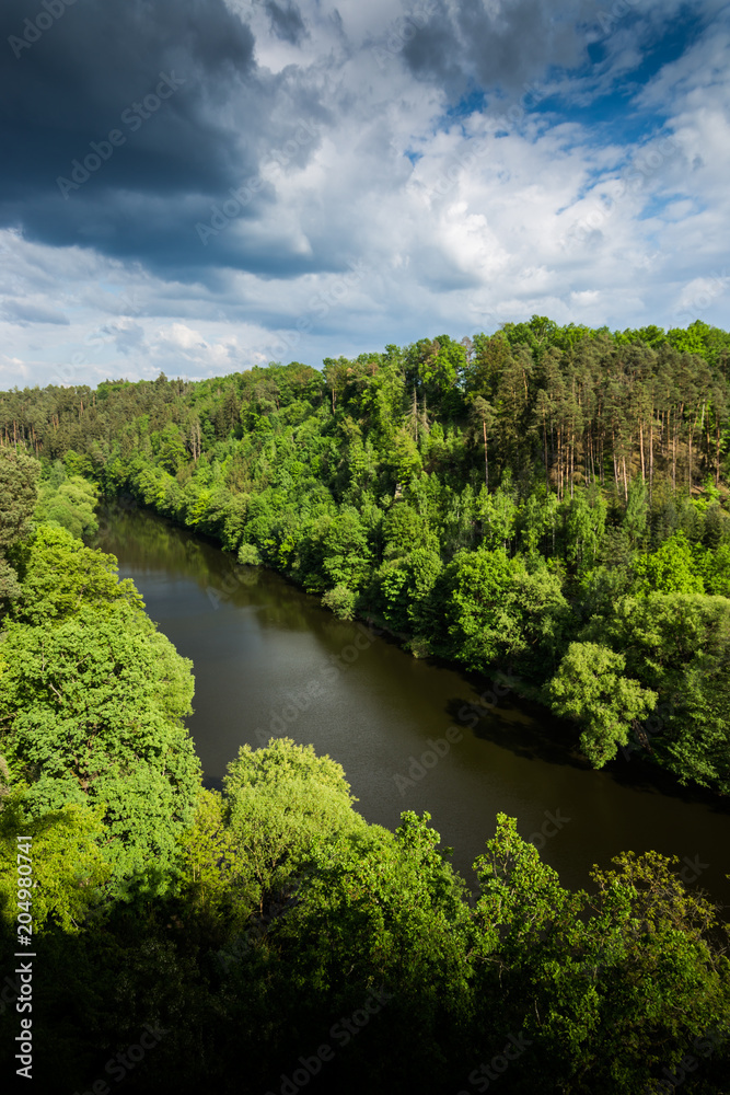 Aerial view of Luznice river in sunny day, South Bohemia Aerial view of Luznice river in sunny day, South Bohemia