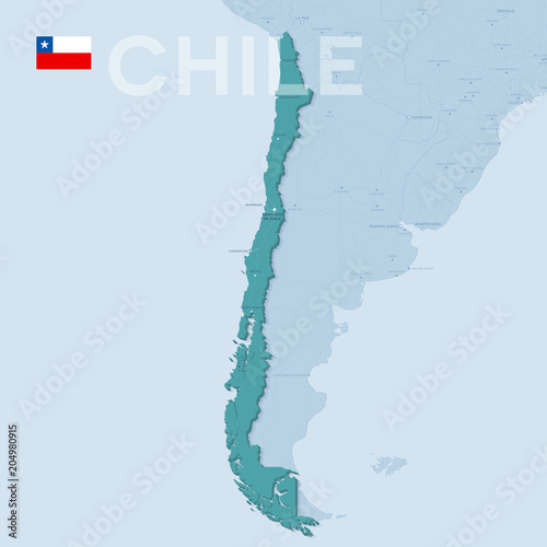 Verctor Map of cities and roads in Chile.