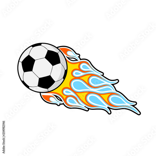 Soccer ball with a tail from the flame vector icon.