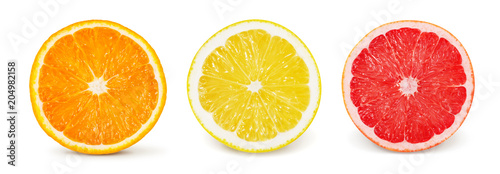 Citrus fruit. Orange  lemon  grapefruit. Set of halves