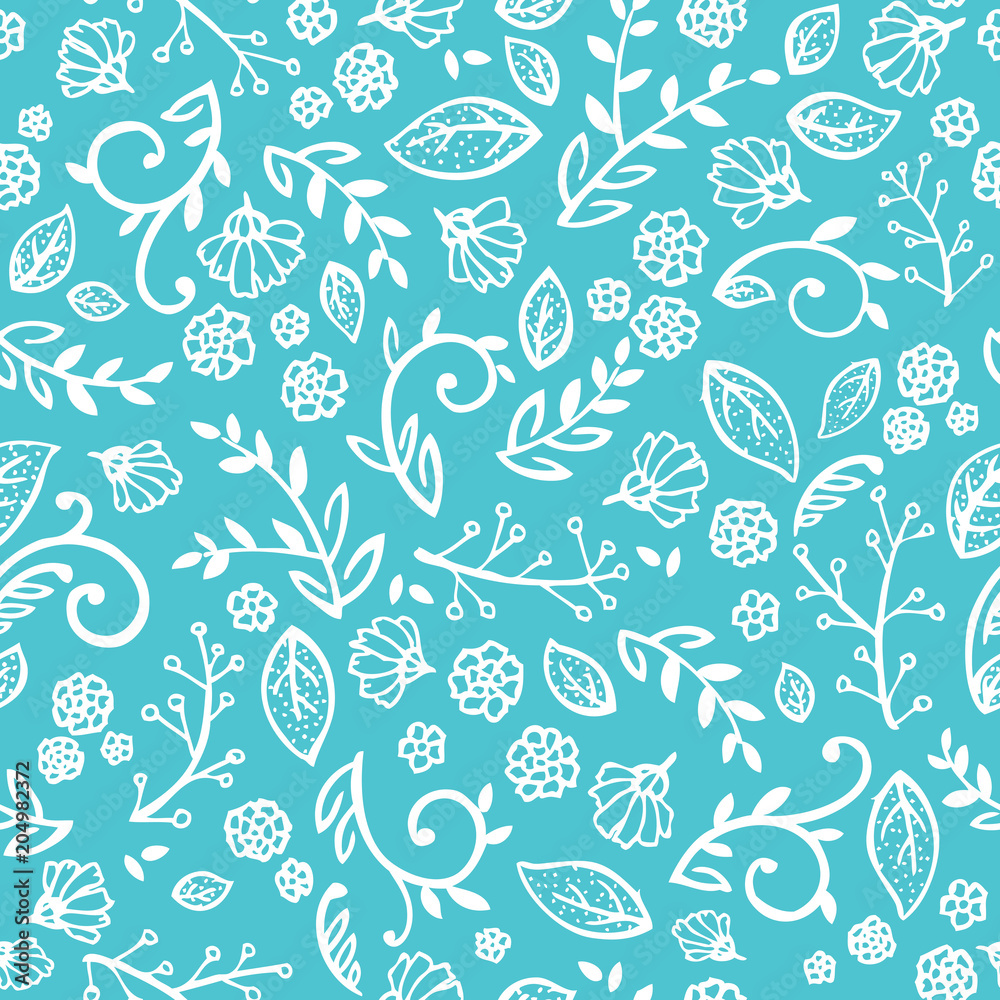 Blue and white floral wallpaper that is a seamless and repeating vector  pattern with fine print ferns and flowers with curls and swirls in a pretty  background design Stock Vector | Adobe
