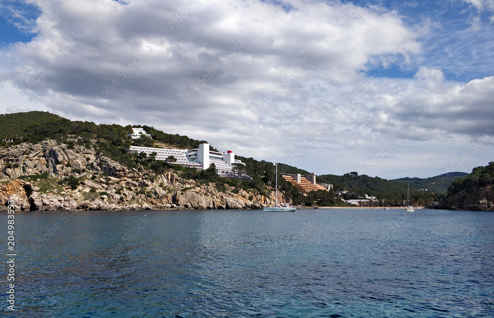 Rocky coastline of Saint Miguel in Ibiza Island. Spain