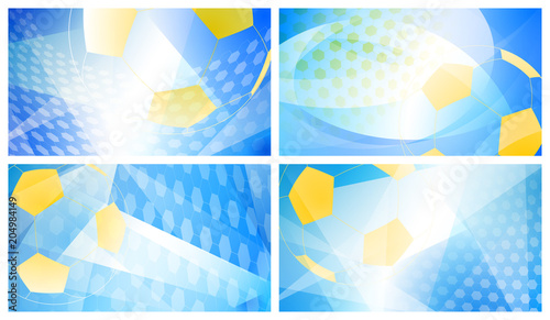 Set of four football or soccer abstract backgrounds with big ball in national colors of Sweden