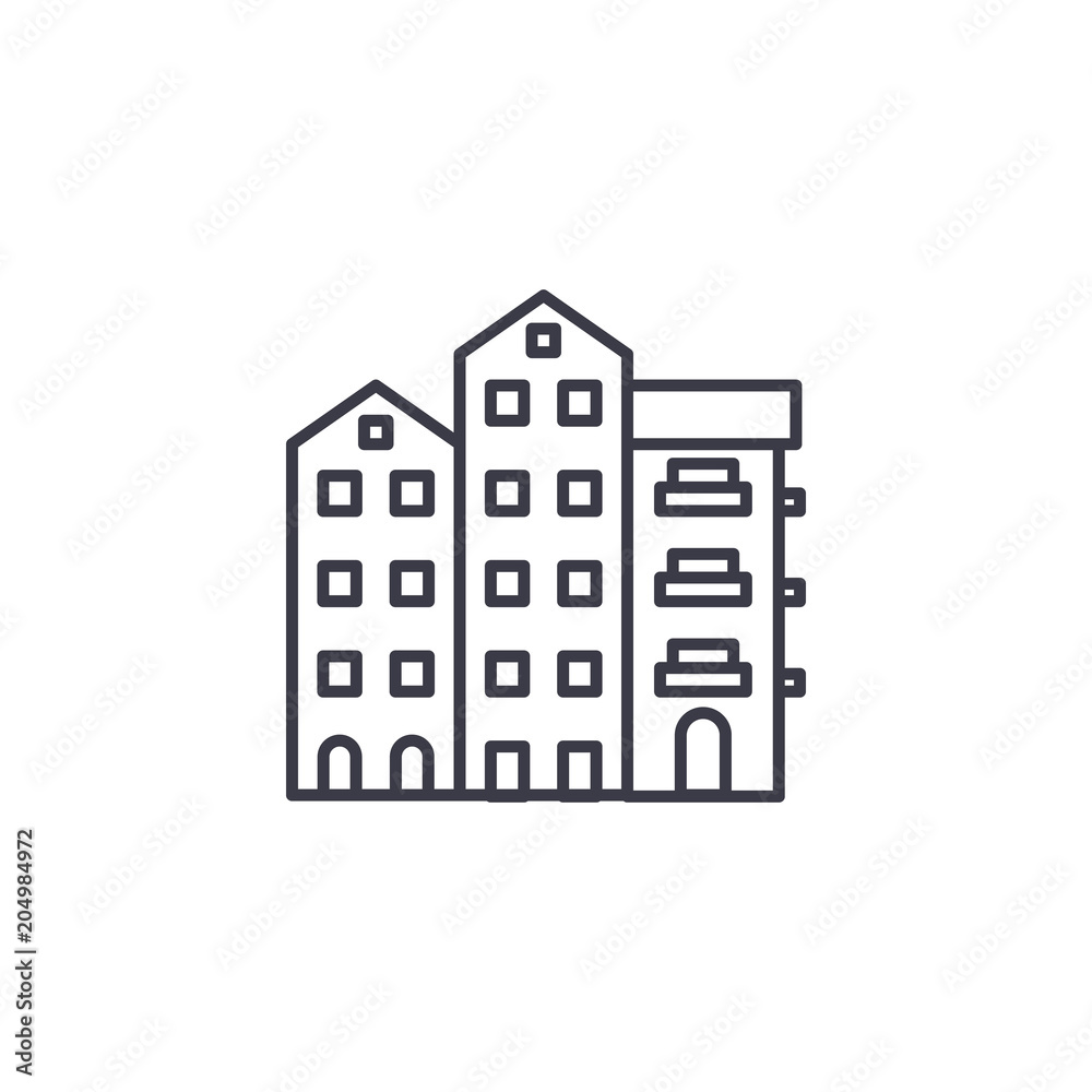 Block of flats linear icon concept. Block of flats line vector sign, symbol, illustration.