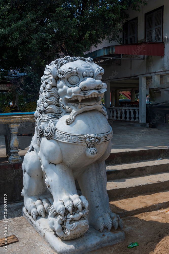 lion dragon statue temple of wat kraom. Sihanoukville Cambodia