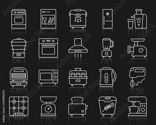 Kitchen Appliances simple line icons vector set