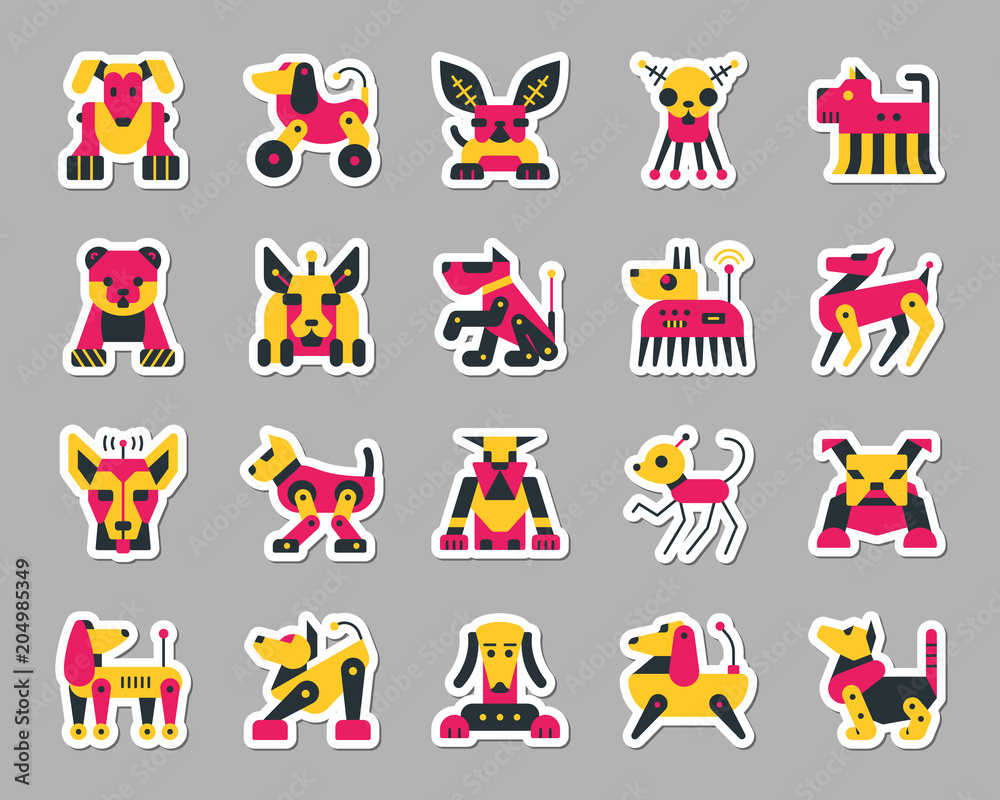 Robot Dog patch sticker icons vector set