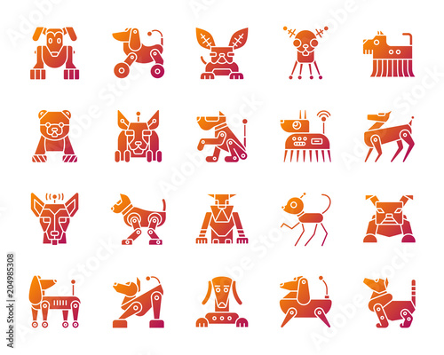 Robot Dog simple gradient icons vector set