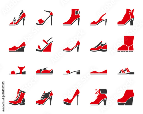Shoes simple color flat icons vector set
