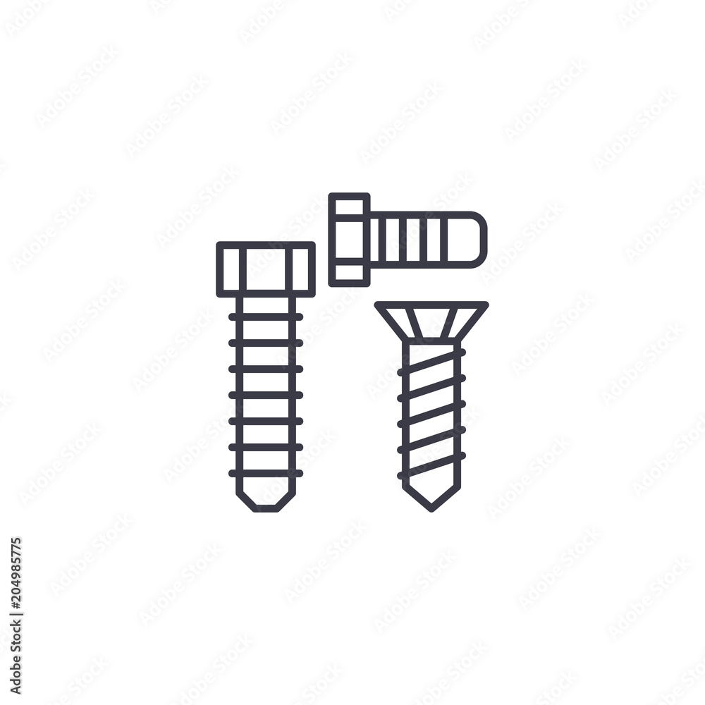 Bolts screws linear icon concept. Bolts screws line vector sign, symbol, illustration.