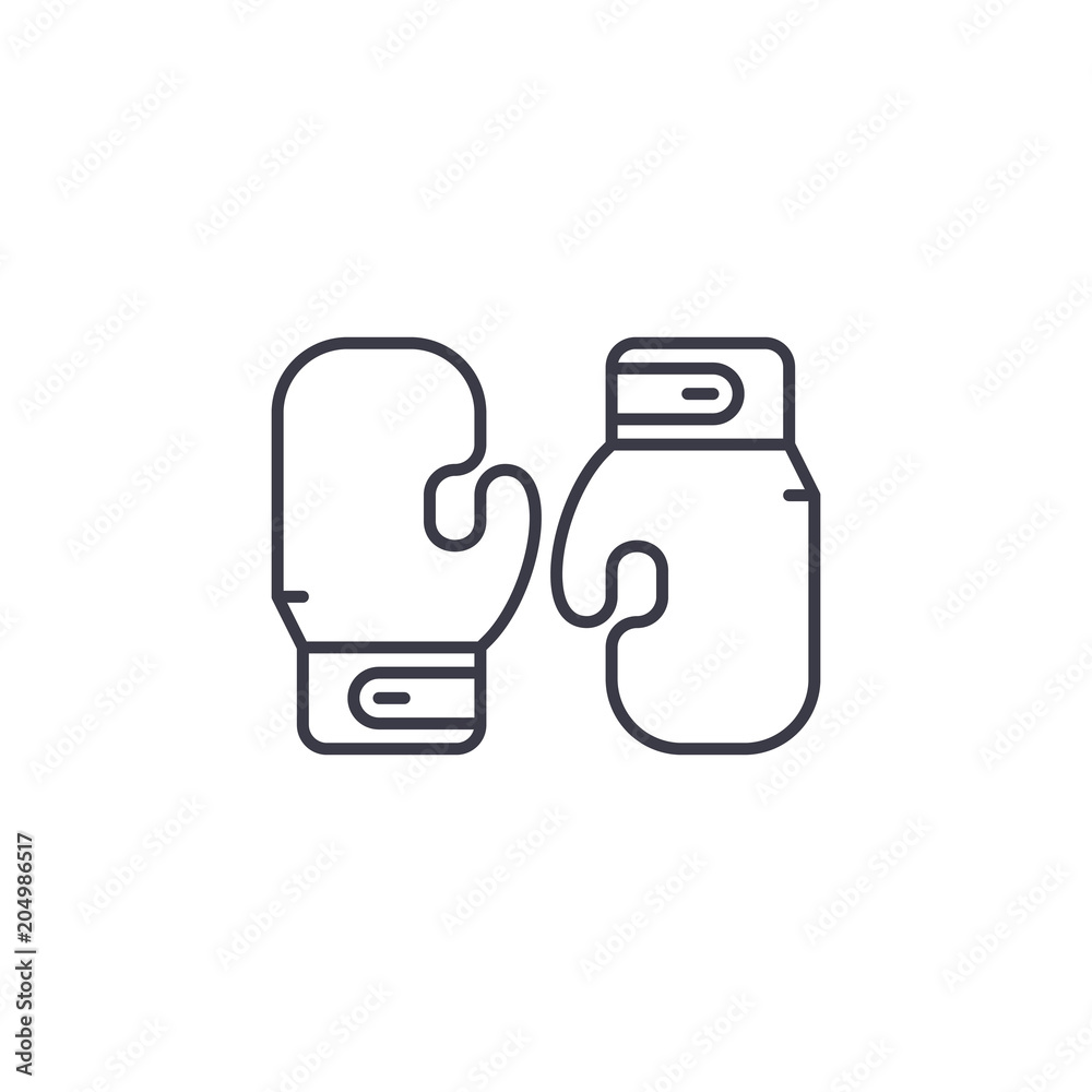 Boxing gloves linear icon concept. Boxing gloves line vector sign, symbol, illustration. Boxing gloves linear icon concept. Boxing gloves line vector sign, symbol, illustration.