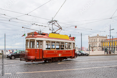 Portugal - Old red beautiful touristic tramway in Lisbon