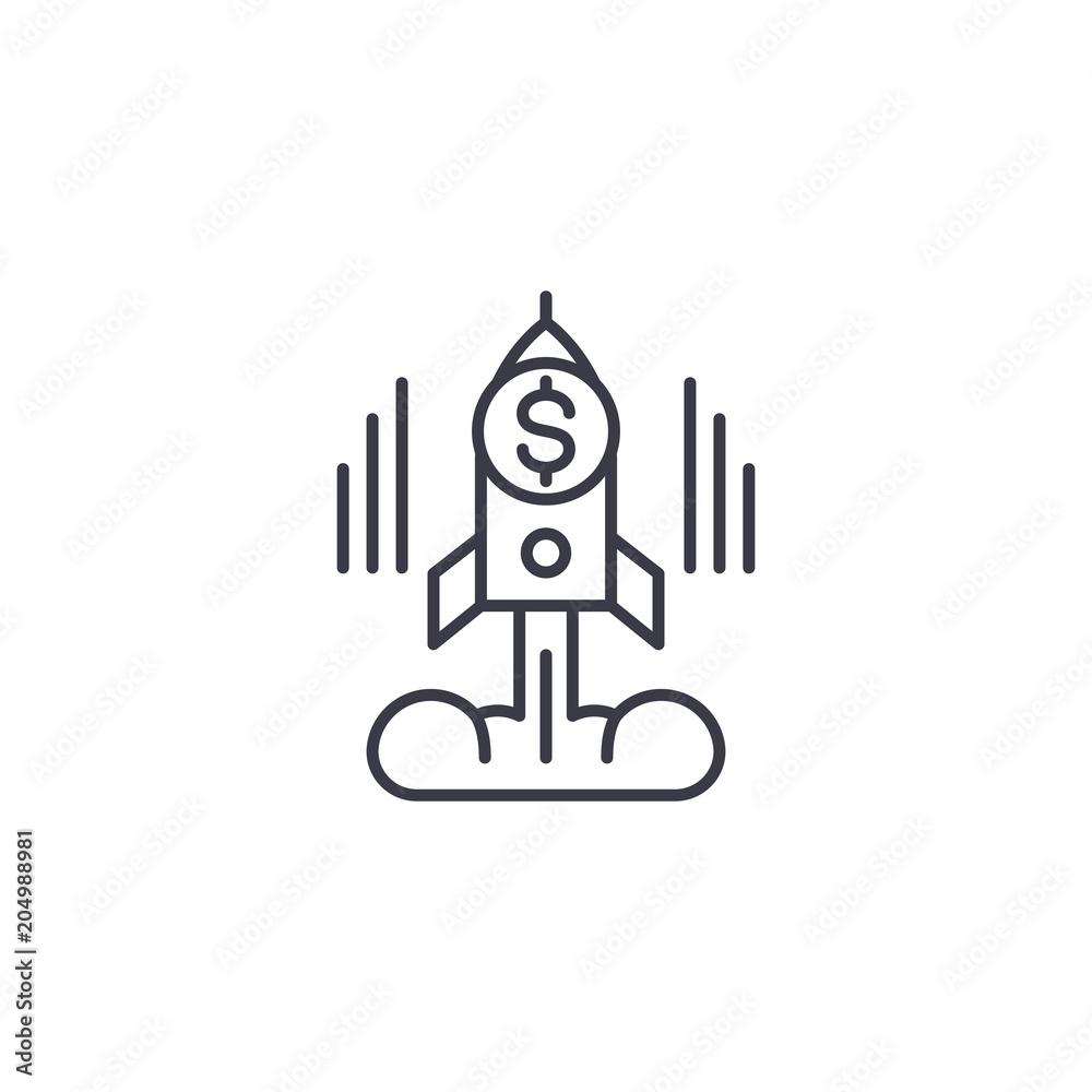 Business launch linear icon concept. Business launch line vector sign, symbol, illustration. Business launch linear icon concept. Business launch line vector sign, symbol, illustration.