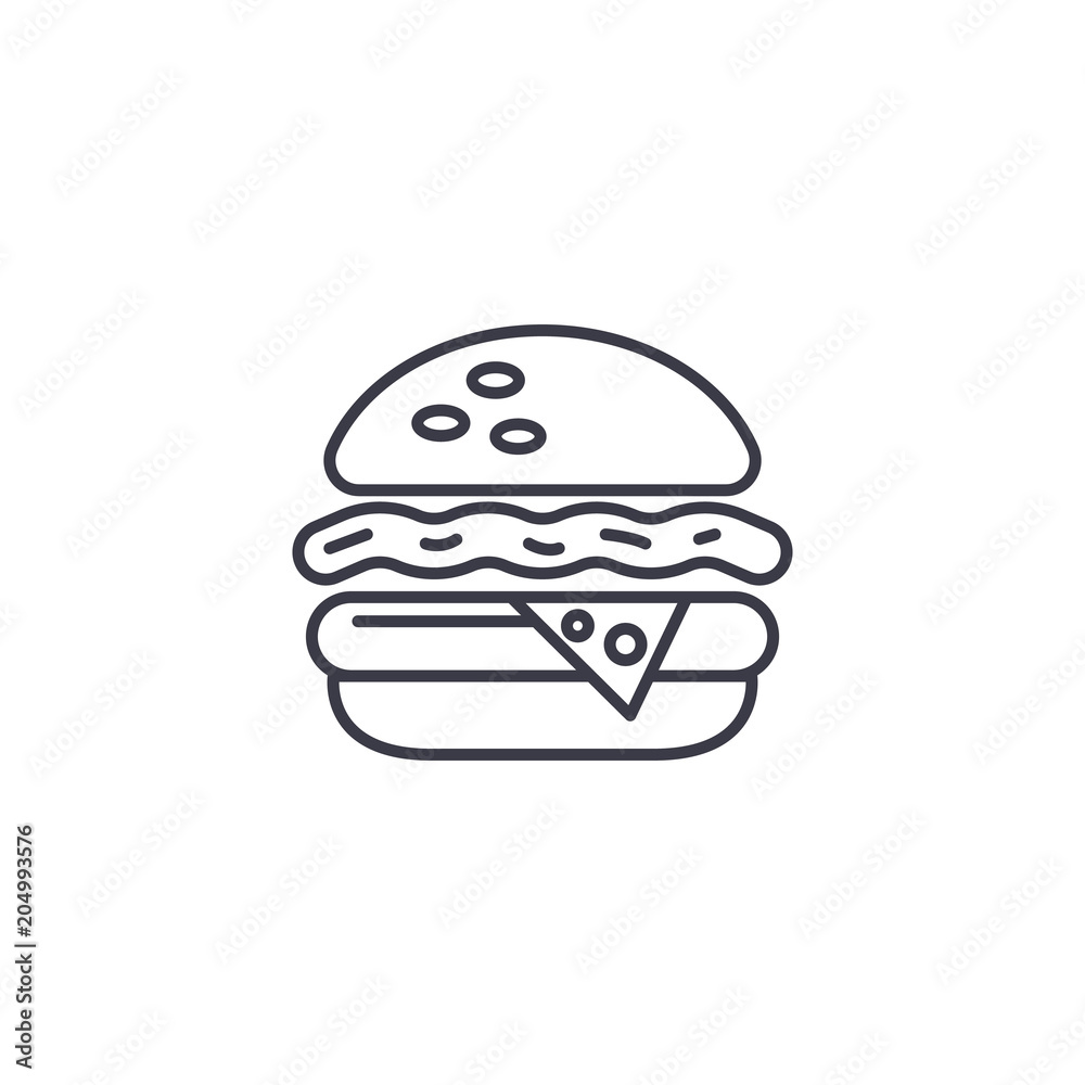 Cheeseburger linear icon concept. Cheeseburger line vector sign, symbol, illustration.