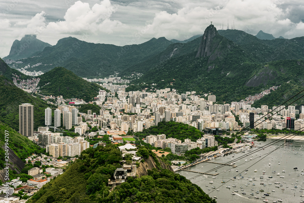 View of Botafogo neighborhood and mountains in Rio de Janeiro, Brazil, in summer