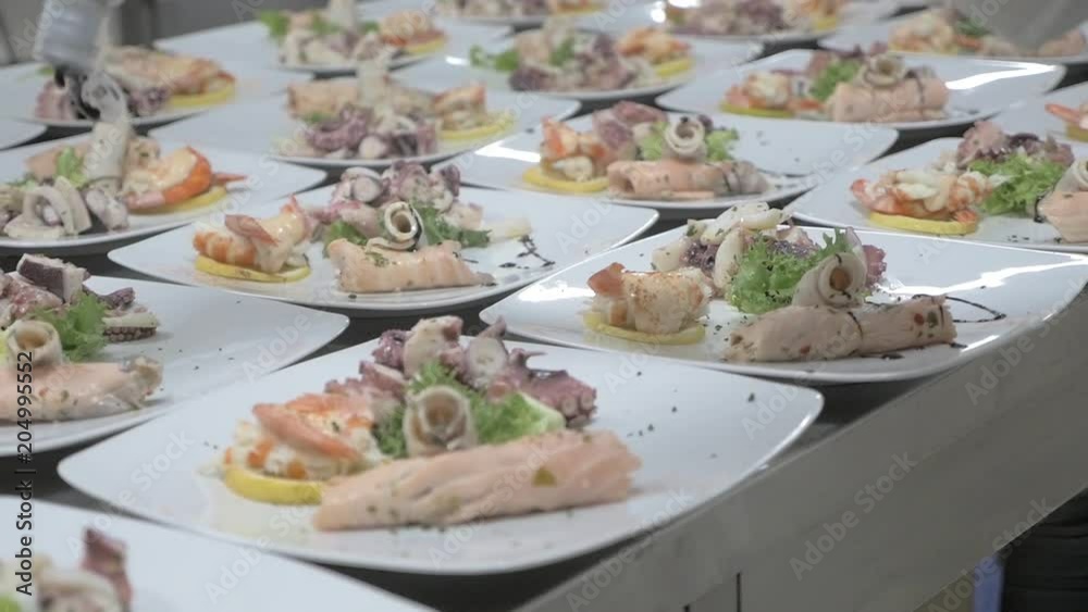 Close up, octopus dishes on counter