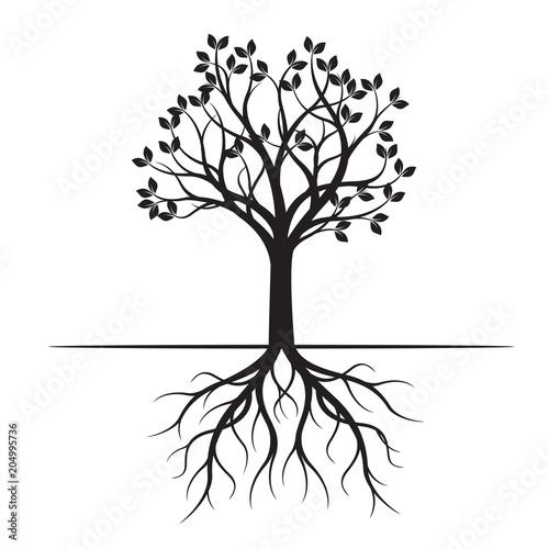 Black Spring Tree. Vector Illustration.