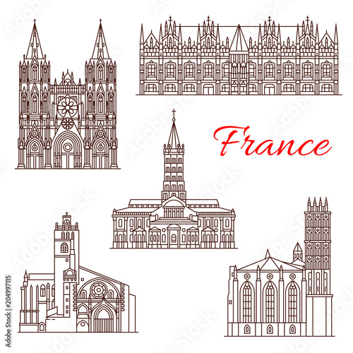 French travel landmark icon of architecture sights