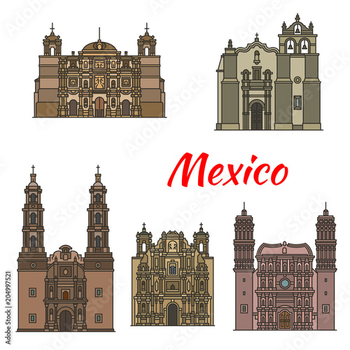 Travel landmark of mexican tousrist sights icon